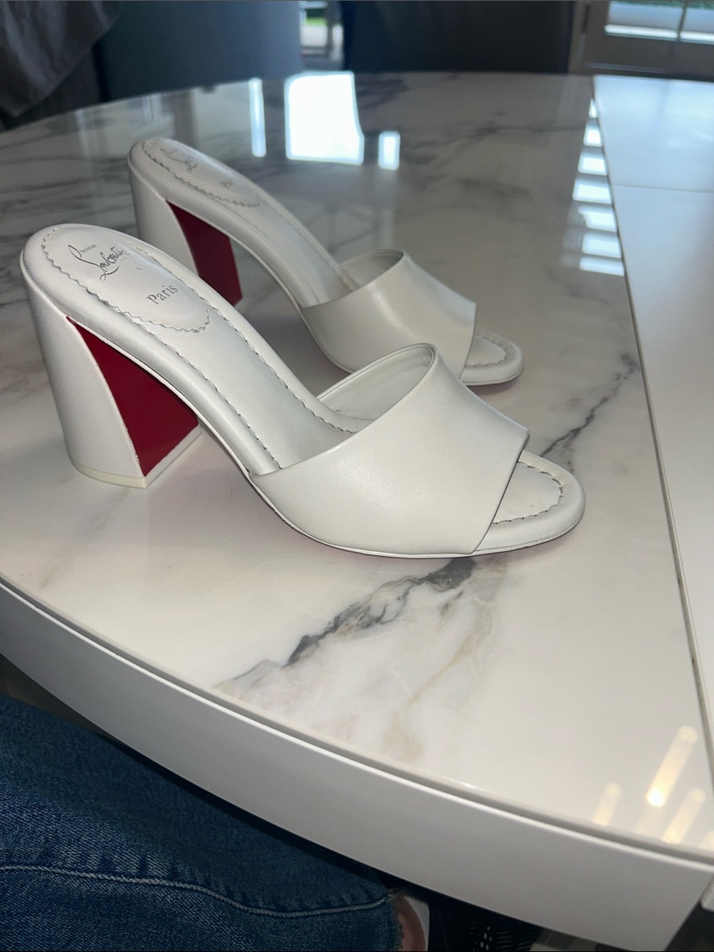 Christian Louboutin White Slide Mules with Signature Red Sole - Picture 4 of 5
